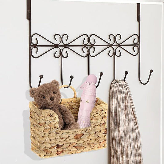 Woven Hanging Magazine Holder, Natural Water Hyacinth Wall Mounted Basket for Books, Files & Magazines, Organizer Rack with Handle (Water Hyacinth, 11.8″ x 4.3″ x 7.9″)