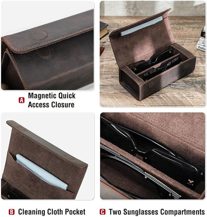 CataPurus Sunglasses Organizer Case for Man & Woman, Top Grain Leather & Handmade, Portable Travel Eyeglasses Storage Holder