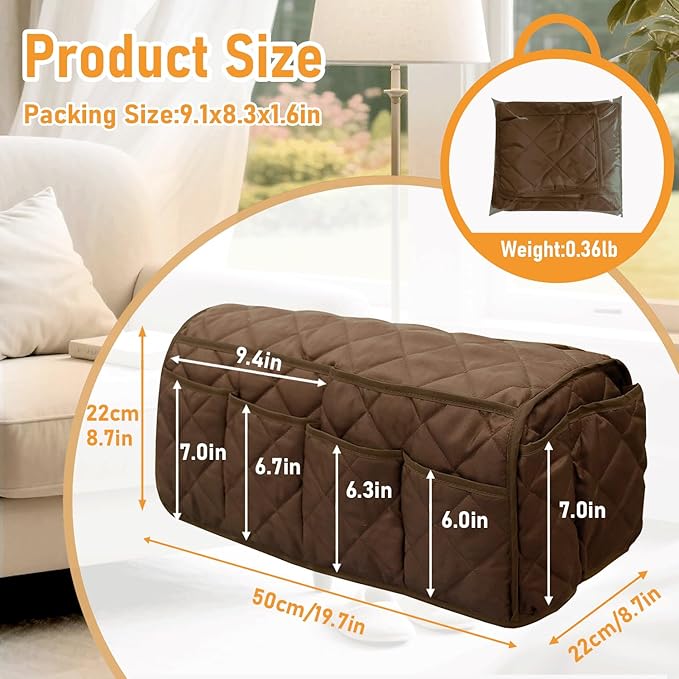 Gloserin Armchair Caddy, Sofa Armrest Organizer, Non Slip Recliner Organizer, Remote Control Holder for Recliners, Couch Caddy with 14 Pockets Storage for TV Remote, Phone, Magazine (Brown)