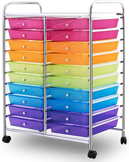 Giantex 20 Drawer Rolling Storage Cart Tools Scrapbook Paper Office School Organizer, Multicolor