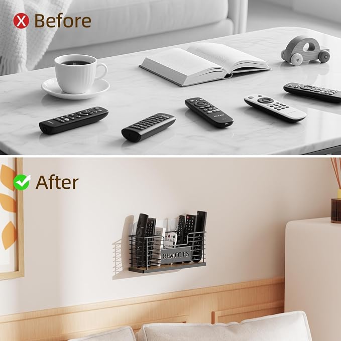 Remote Control Holder, 5-Slot TV Remote Holder Wall Mount, Universal Remote Caddy – Large Size Design for Wall, Table, Living Room, Bedroom – Easy Installation (Black-7 Slot)