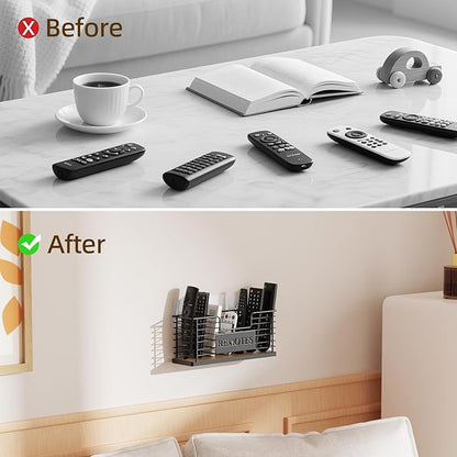 Remote Control Holder, 5-Slot TV Remote Holder Wall Mount, Universal Remote Caddy – Large Size Design for Wall, Table, Living Room, Bedroom – Easy Installation (Black-7 Slot)