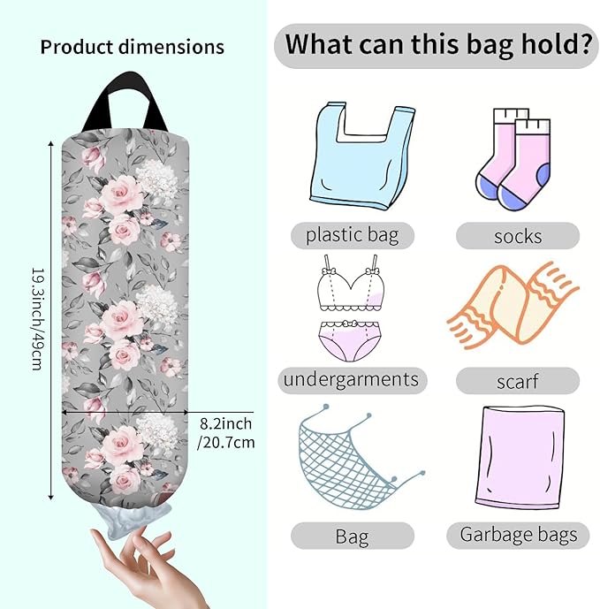 Plastic Bag Holder, Wall Mount Grocery Bag Organizer, Funny Hanging Trash Storage Dispenser for Home Kitchen Cute White Floral