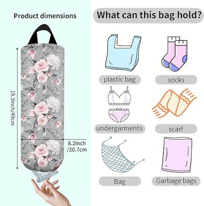 Plastic Bag Holder, Wall Mount Grocery Bag Organizer, Funny Hanging Trash Storage Dispenser for Home Kitchen Cute White Floral