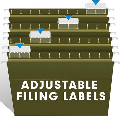 Extra Capacity Hanging File Folders, RAZCC 60 Pack Letter Size Reinforced Hanging Folders with Heavy Duty 3 Inch Expansion for Bulky Files, Filing Cabinet, Adjustable Tabs, Green