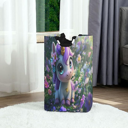 Laundry Hamper Basket Unicorn Dreamy Green Storage Basket Collapsible Laundry Bag with Handle Decorative Organizer Bins Basket for Laundry Room Bedroom Clothes College