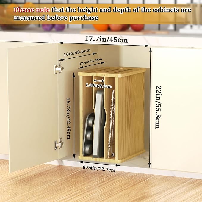 sandpaint 4 Tier Wooden Cabinet Tray Dividers, Kitchen Vertical Baking Sheet Organizer, Storing Pans, Baking Trays, Cutting Board