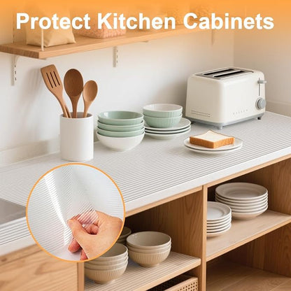 FEXIA Shelf Liners for Kitchen Cabinets Non-Slip Drawer Liner 17.5 Inches x 20 FT Waterproof & Oil-Proof Non Adhesive Durable Material Fridge Liner for Shelves (2 Rolls)