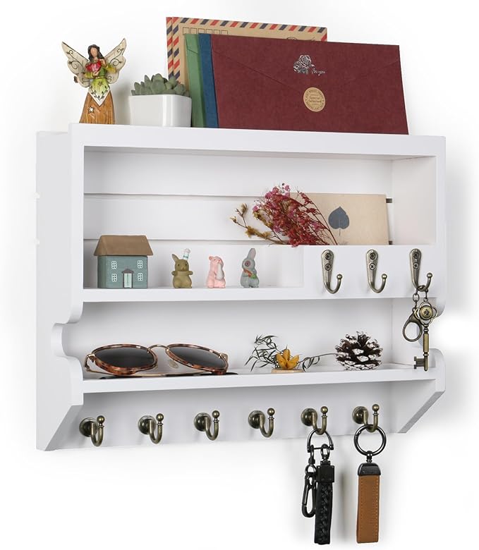 Key Holder for Wall, Mail Organizer Wall Mounted, White