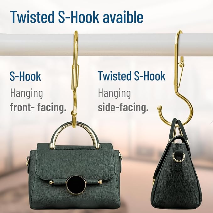 Blau Marité 6-Pack Metal S Hooks for Hanging – Heavy-Duty S-Shaped Hook with Safety Buckle – Fits Bars up to 1.2 in – Anti-Drop S-Hooks for Closet, Wardrobes & Storage – Golden (Large)