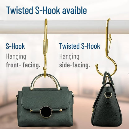 Blau Marité 6-Pack Metal S Hooks for Hanging – Heavy-Duty S-Shaped Hook with Safety Buckle – Fits Bars up to 1.2 in – Anti-Drop S-Hooks for Closet, Wardrobes & Storage – Golden (Large)