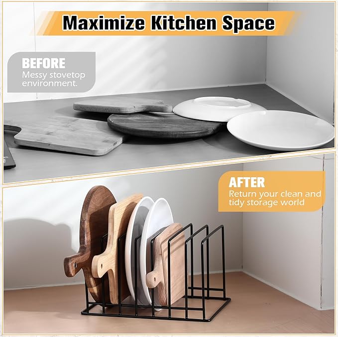 Chunful 2 Pack 7-Slot Cutting Board Rack Organizer Cookie Baking Sheet Rack Pan Organizer Pot Lid Holder Metal Tray Dividers for Kitchen Cabinet Storage Bakeware