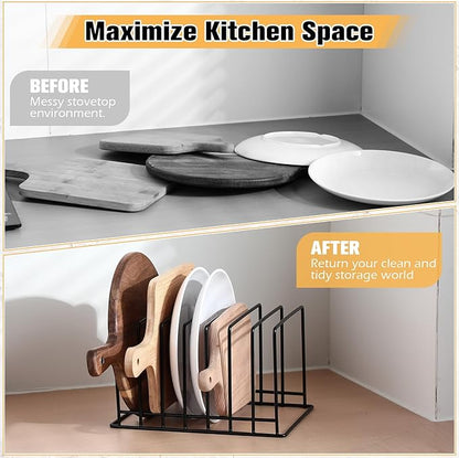 Chunful 2 Pack 7-Slot Cutting Board Rack Organizer Cookie Baking Sheet Rack Pan Organizer Pot Lid Holder Metal Tray Dividers for Kitchen Cabinet Storage Bakeware