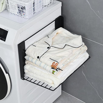 Magnetic Multi-Purpose Organizer Shelf – Space-Saving Side Storage for Washing Machine, Fridge & Bathroom, Folding Towel Rack for Laundry Room & Camper Sink Area – Black
