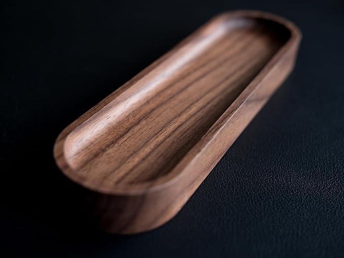 Walnut Wood Pen Tray, Minimalist Oval Wooden Pencil Holder, Office Desk Organizer, Writing Instrument Rest, Work Student Teacher Gift