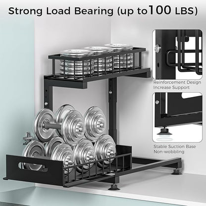 Under Sink Organizer, 2-Tier Premium Metal Pull-Out Racks with Adjustable Height, Heavy Duty Sliding Bin for Bathroom and Kitchen Cabinet Storage, Rust Resistant 1 Pack