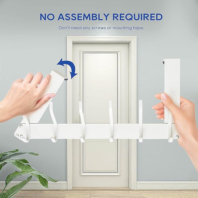 KEOAMG Over The Door Hooks, Over The Door Towel Rack for Bathroom, Sturdy Door Hanger Hook, Door Hooks for Hanging Clothes, Coats, Towels, White