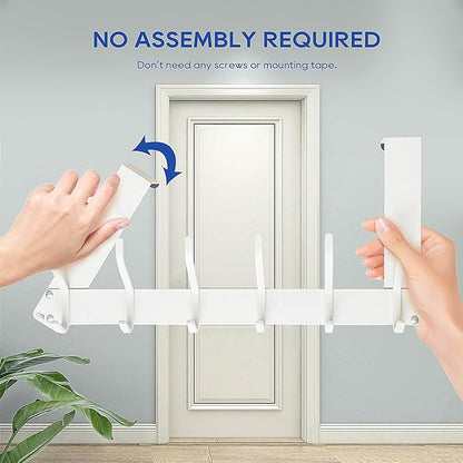 KEOAMG Over The Door Hooks, Over The Door Towel Rack for Bathroom, Sturdy Door Hanger Hook, Door Hooks for Hanging Clothes, Coats, Towels, White