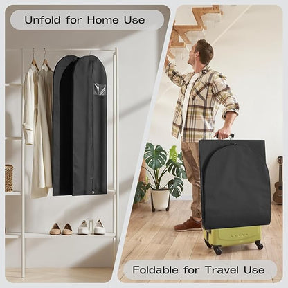 3 Pack Heavy Duty Garment Bags for Travel Suit Bags, Dress Bags, Garment Bags for Hanging Clothes with Pockets Men's Suit Holder for Shirts, Coats, Dresses (Black, 3Pack 50")