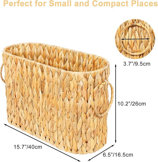 Large Toilet Paper Storage Basket, Wicker Toilet Paper Holder for up to 6 Rolls, Water Hyacinth Toilet Paper Basket Bathroom Organizer, Rattan Bathroom Accessories Organizer