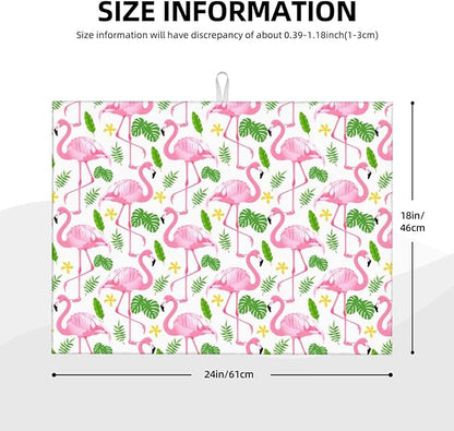 Pink Flamingo Leaf Dish Drying Mat 18x24 For Kitchen Counter Absorbent Microfiber Dishes Pad Dish Drainer Rack Mats Fast Dry Kitchen Accessories