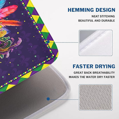 Wnoesat Mardi Gras Dish Drying Mat for Kitchen Counter Masquerade Mask Feather Drying Mats Absorbent Reversible Microfiber Washable Draining Pad Washable Dry Mat 18x24 Inch