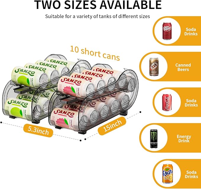 GoldOath Drink Organizer for Fridge, Soda Can Organizer Dispenser for Refrigerator with Automatic Rolling,Organize Standard Size 11.15oz or 12oz Cans Drink,Save Space for Fridge、Kitchen、countertop
