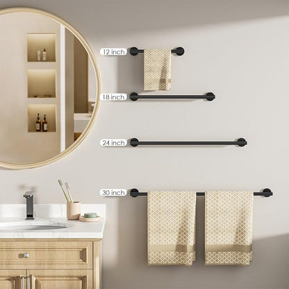 FORIOUS Towel Bar Wall Mounted, Stainless Steel Towel Racks for Bathroom, Includes Wall Mounting Hardware (Matte Black, 32 Inch)