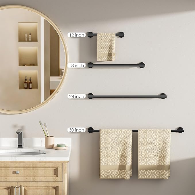 FORIOUS Towel Bar Wall Mounted, Stainless Steel Towel Racks for Bathroom, Includes Wall Mounting Hardware (Matte Black, 14 Inch)