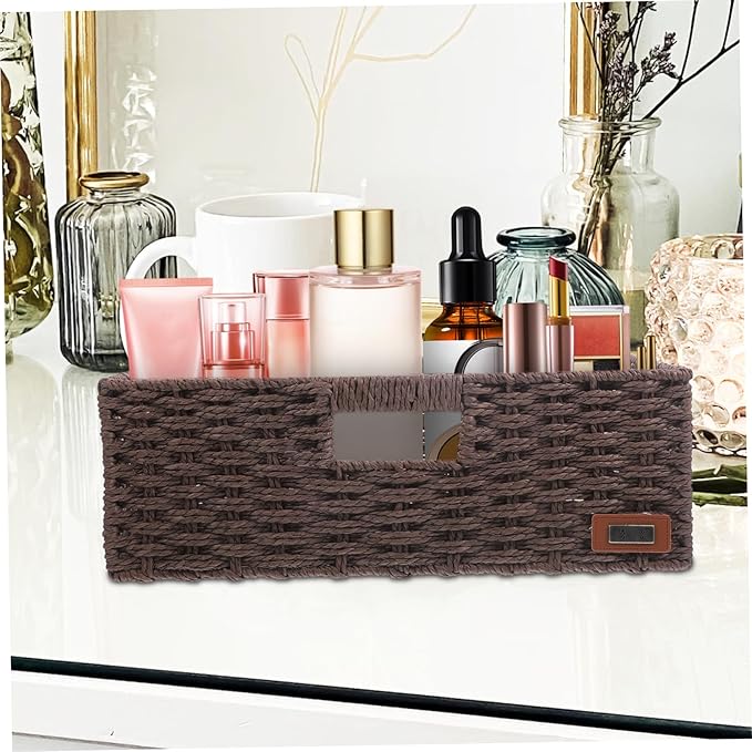 Garneck Woven Decorative Storage Basket for Home Organization Simple and Elegant Design Versatile Sundries Basket for Office Kitchen Bathroom Bedroom Rustic Rattan Style
