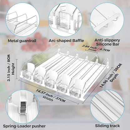 BingoHive Drink Dispenser for Refrigerator, Self-Pushing Soda Can Organizer for Fridge, 5 Rows already Assembled, Automatic Can Dispenser with Spring Loaded for Refrigerator Holds 25 cans, White
