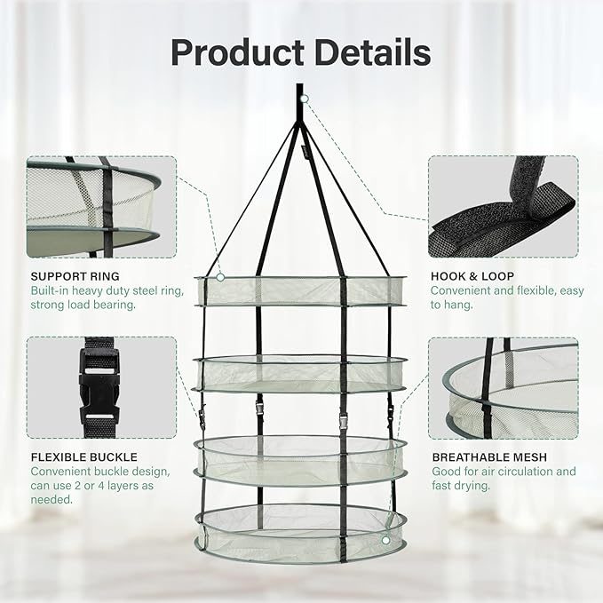 iPower 4-Tier Foldable Collapsible Mesh Clothes Hanging Dryer Drying Rack, Lay fold Flat Dry Hanger for Laundry, Sweater, Swimsuit, Underwear and Toys
