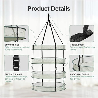 iPower 4-Tier Foldable Collapsible Mesh Clothes Hanging Dryer Drying Rack, Lay fold Flat Dry Hanger for Laundry, Sweater, Swimsuit, Underwear and Toys