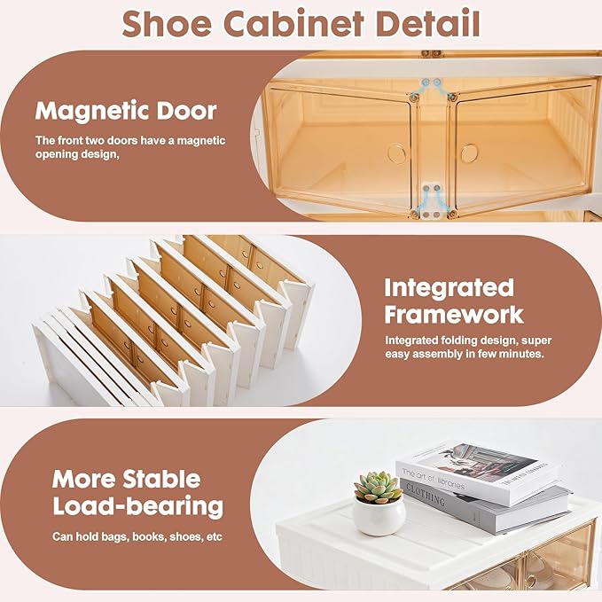 LAFORMO Collapsible Shoe Rack Organizer Foldable Shoe Cabinet with Doors, Large Plastic Folding Shoe Cabinet, Easy Assembly Shoe Shelves Organizer for Entryway (9Tiers,18Pairs)