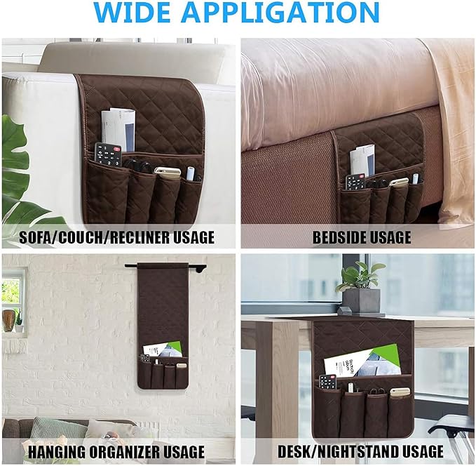 AUVCAS Sofa Armrest Organizer Non-Slip Arm Chair Bedside Storage Caddy Organizer Armchair Caddy for Recliner Couch Remote Holder with 5 Pockets for Cell Phone TV Remote Control Magazines (Coffee)