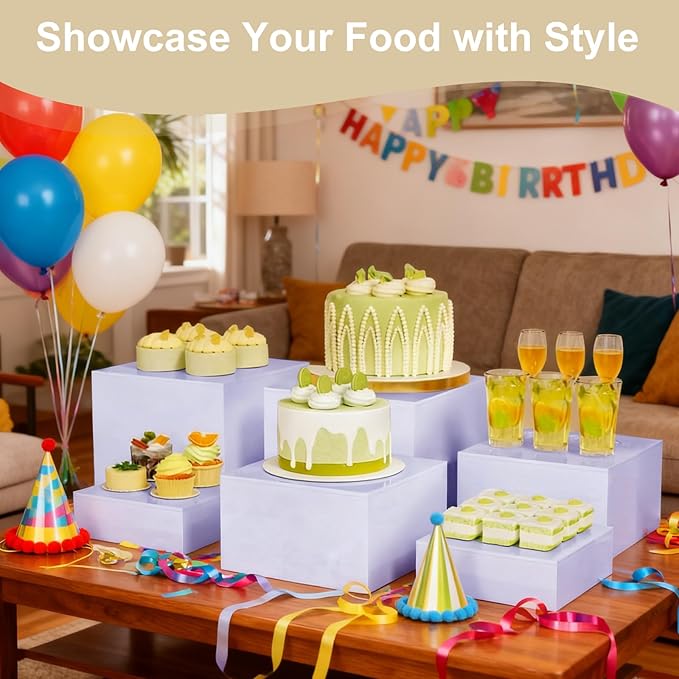 LESSF 6pcs Buffet Risers, Food Risers for Buffet Table Display Stand Shelf, Display Risers Acrylic Risers Display Stands Acrylic Nesting Boxes for Party Catering Dessert Collectibles (3/4/5/6/7/8")