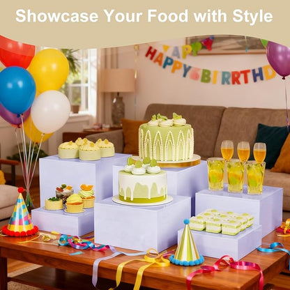 LESSF 6pcs Buffet Risers, Food Risers for Buffet Table Display Stand Shelf, Display Risers Acrylic Risers Display Stands Acrylic Nesting Boxes for Party Catering Dessert Collectibles (3/4/5/6/7/8")