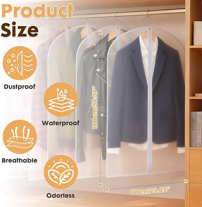 12 Pack Clear Garment Bags for Hanging Clothes, 40" Suit Bags for Closet Storage,Plastic Dustproof Suit Cover Bags,Plastic Suit Cover Bags with Zipper for Coats,Jackets,Shirts (24''X40")