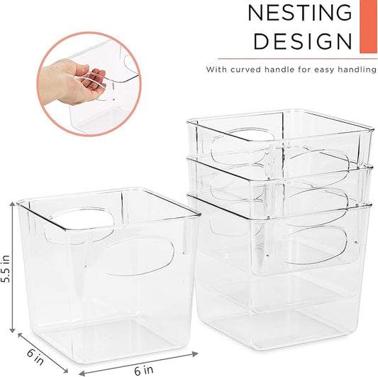 Sorbus Small Clear Plastic Storage Bins for Shelves, Clothes, with Handle - Clear Storage Bins, Drawer, Shelf, Closet, Pantry, Fridge, Freezer Organizer Bins, Closet Organizers and Storage (4 pack)