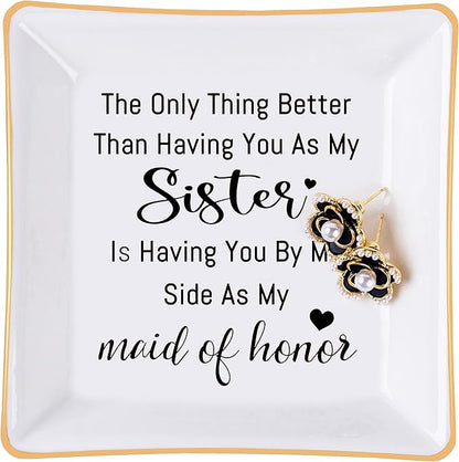 Piudee Bridesmaid Gifts Maid of Honor Proposal Gift Jewelry Dish Trinket Ring Tray - The Only Thing Better ... As My Maid of Honor, Wedding Day Party Gifts for Matron of Honor from Bride