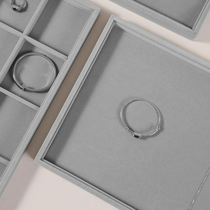 Velvet Stackable Jewelry Display Flat Tray For Ring Earring Necklace Bracelet, Bangle Pendant Storage Blank Plate, Shop Countertop Jewelry Dish Organizer (Gray)
