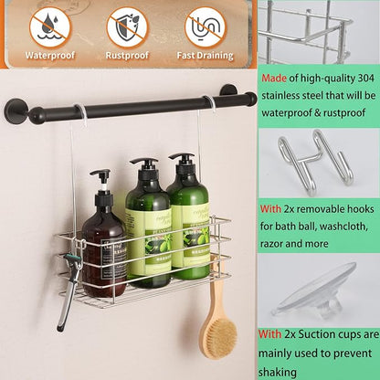 Seltomer Shower Caddy Hanging Shower Rack SUS304 Stainless Steel Hanging Shower Orangizer with Hooks Over The Door, Shampoo Basket Storage (Single-Layer)