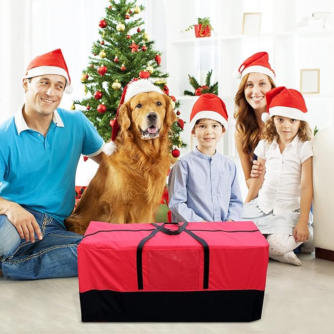 Christmas Tree Storage Bag - Fits Up to 8 Ft Tall Artificial Trees, Heavy Duty Holiday Storage Box With Reinforced Handles, Zipper & Transparent Pocket - 600D Oxford Container, Red