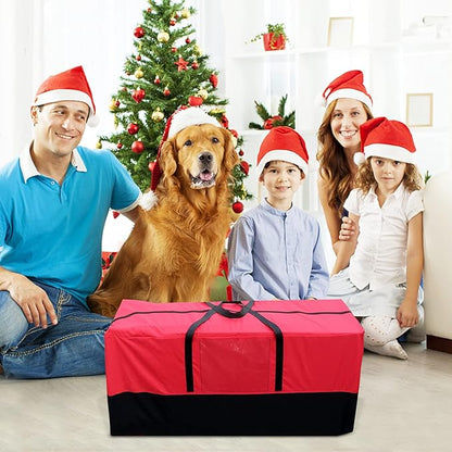 Christmas Tree Storage Bag - Fits Up to 8 Ft Tall Artificial Trees, Heavy Duty Holiday Storage Box With Reinforced Handles, Zipper & Transparent Pocket - 600D Oxford Container, Red