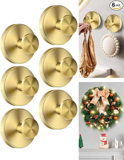 SwanKiss Suction Cup Hooks for Shower, Suction Cup Hooks for Door Wreaths, Robe Towel Hooks Heavy Duty for Bathroom Hanging, Windows, Kitchen, Glass, Mirror, No Drilling, 6 Pack (Gold)
