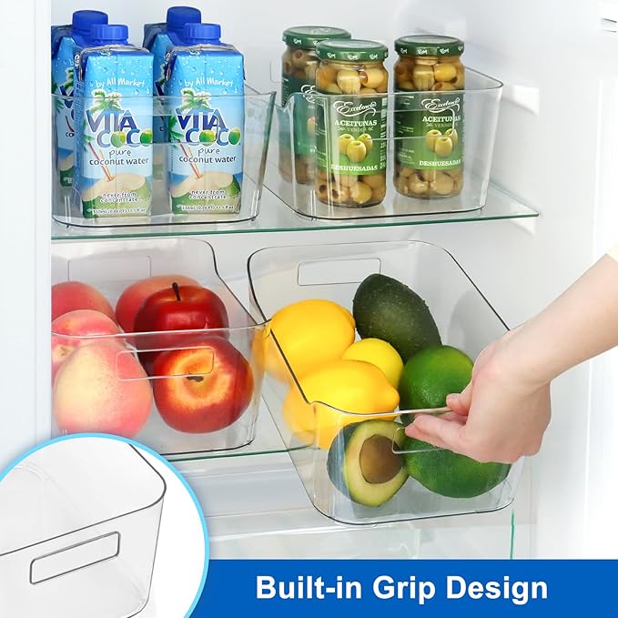 Hudgan 12 Pack Clear Storage Bins for Fridge, Plastic Pantry Organizer Containers for Home, Kitchen Cabinet, Freezer, Bathroom Shelf, Under Sink and Closet