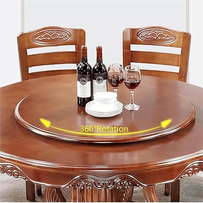 32''Round Walnut Rotating Dinner Platters, Large Lazy Susan Turntable, 360-Degree Smooth Rotation for Kitchens, Dining Rooms