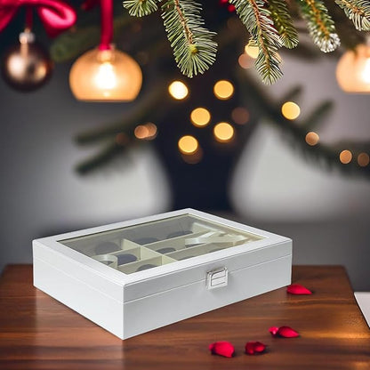 UnionPlus 8-Slots Eyeglass Sunglass Glasses Organizer Collector - Faux Leather Storage Case Box for Men Women's Glasses, White