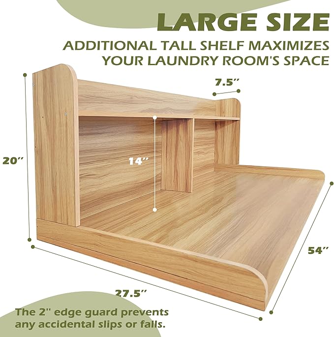 Royxen Laundry Countertop with 20“ Shelf Universal Fit, Washer and Dryer Countertop with Storage Space, Oak