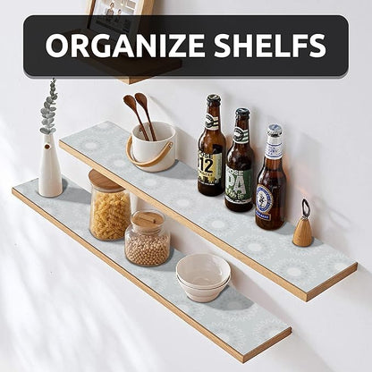 12X120 Inch Shelf Liner for Kitchen Cabinets, PVC Drawer Liner for Dresser Non-Slip Bathroom, Non-Adhesive Cabinet Liner Washable (White Circle)(1 Roll)